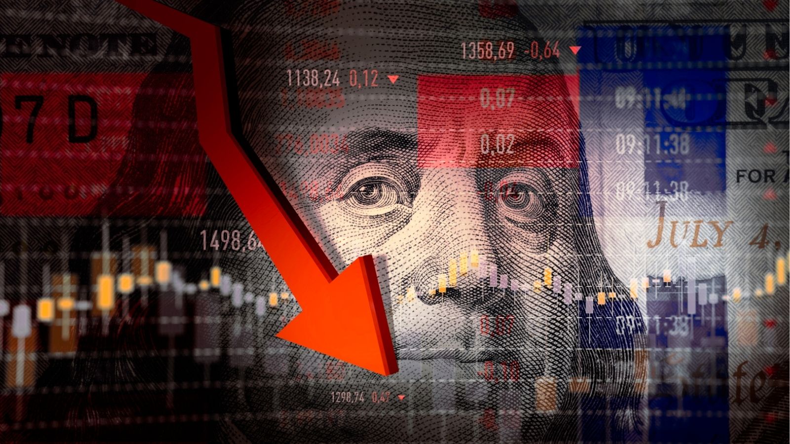 Currency crash illustration showing falling markets